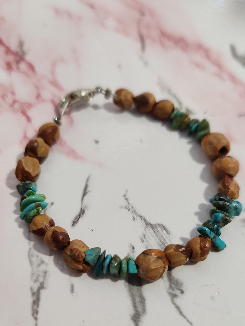 Boho Turquoise Chip & Wood Bead Bracelet - Blue & Brown